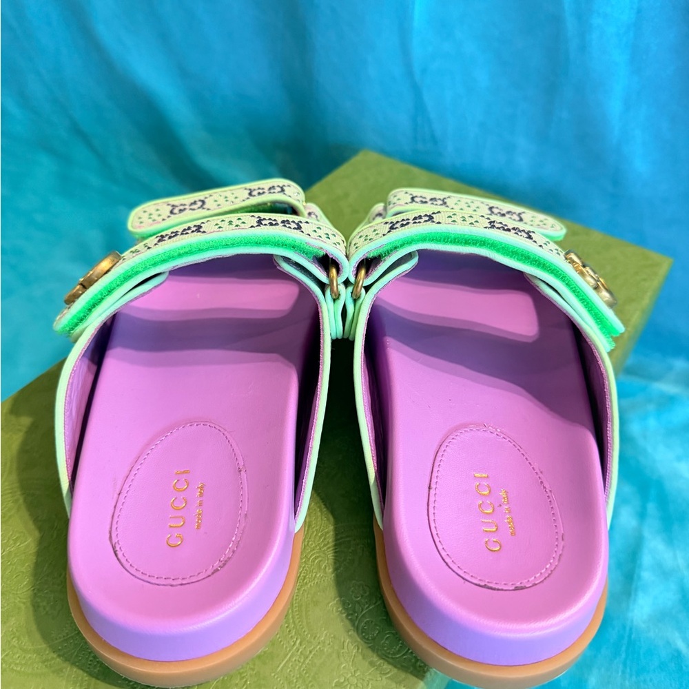 Gucci Purple and Mint Green GG Strap Sandals - Picture 5 of 8